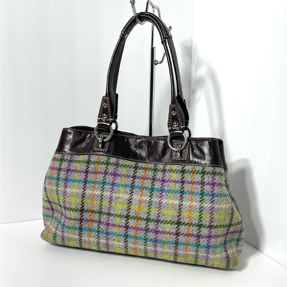 Coach Penelope Tattersall Colorful Plaid Wool Shoulder Bag Purse - Picture 2 of 16